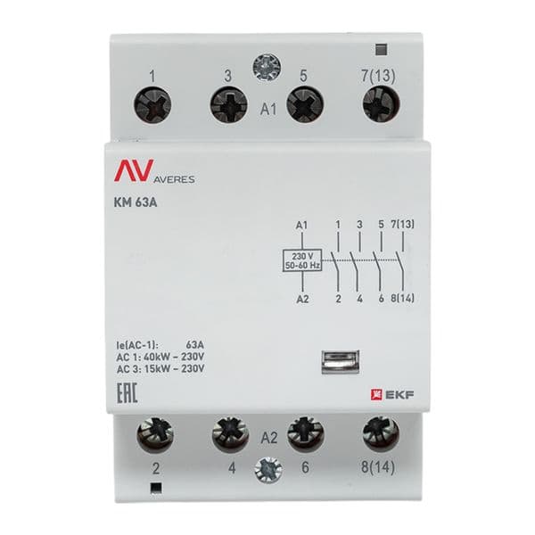 EKF Контактор модульный КМ 63А 4NO 230В АС (3 мод.) AVERES — миниатюра 3