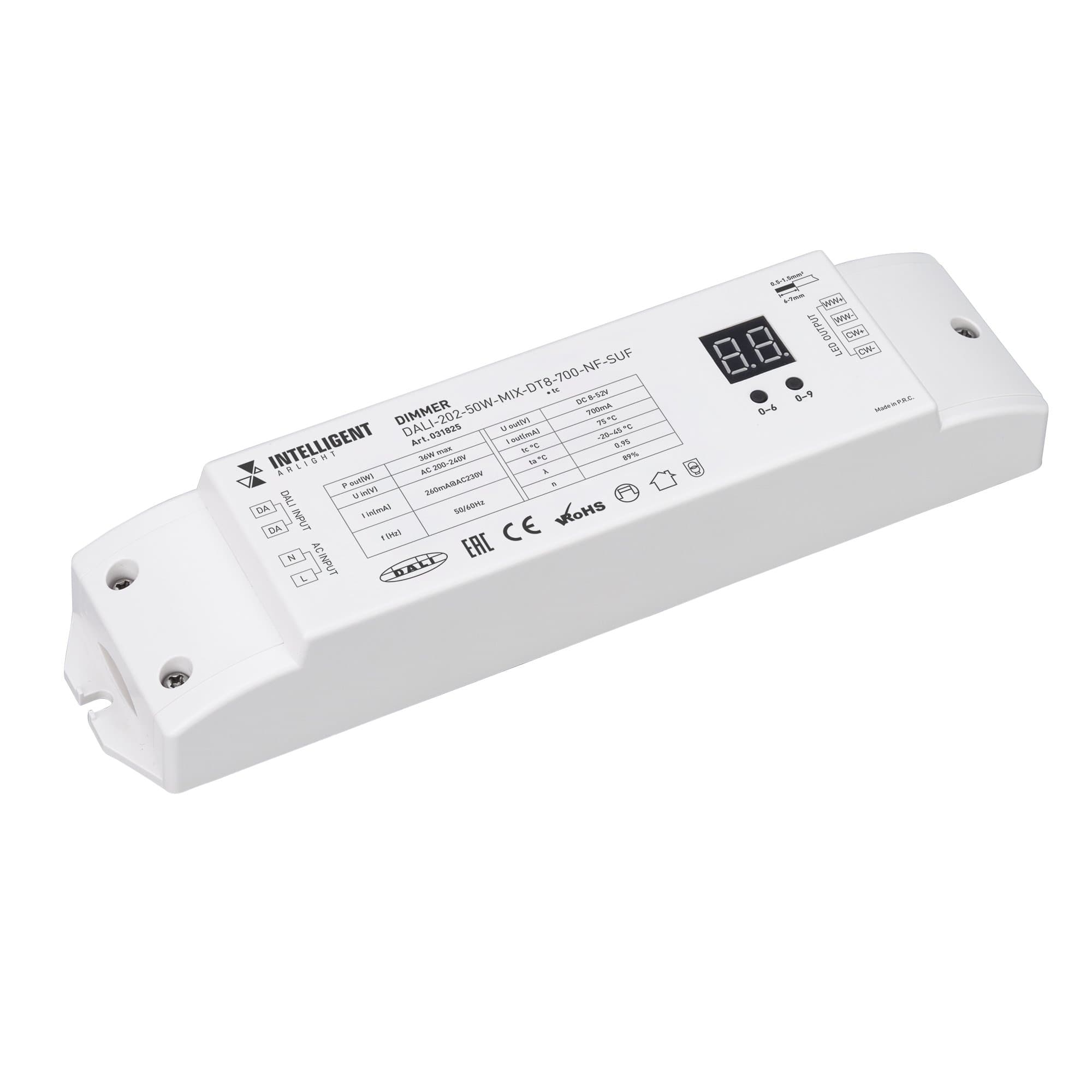 Arlight INTELLIGENT Диммер DALI-202-36W-MIX-DT8-700-NF-SUF (230V, 700mА) (INTELLIGENT Пластик) 031825