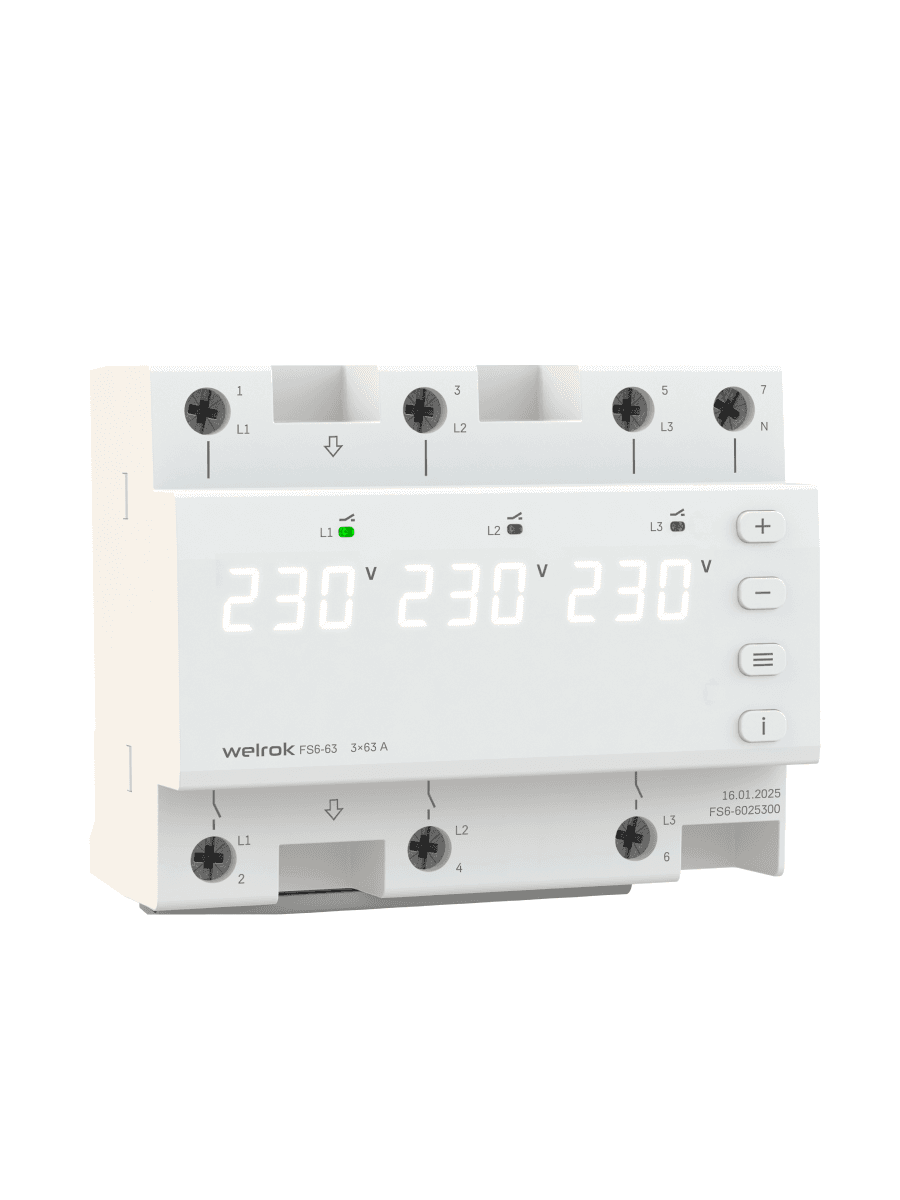 Welrok FS6-63 Реле напряжения 3 х 63 А (max 3 х 80 A) 3 х 14 490 ВА — миниатюра 2