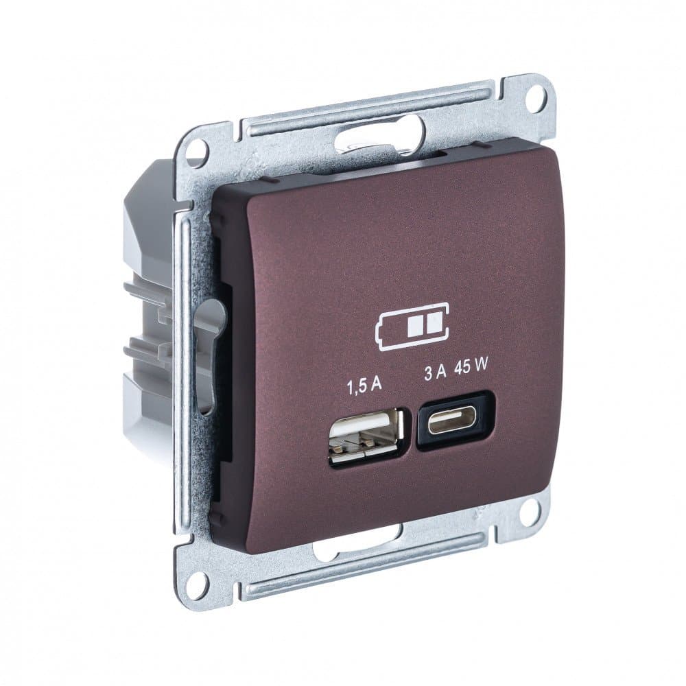 Systeme Electric Glossa Баклажановый USB Розетка A + тип-C 45W высокоскор.заряд. QC,PD, мех.