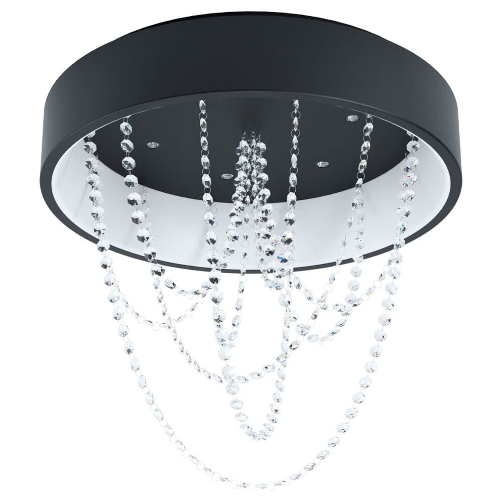 Eglo BERLONA Светильник потолочный c пультом ДУ, 34W/6х5,4W (LED), Ø595, H565, 4000lm/6х510lm, сталь, черный/хрусталь, прозрачный 39762