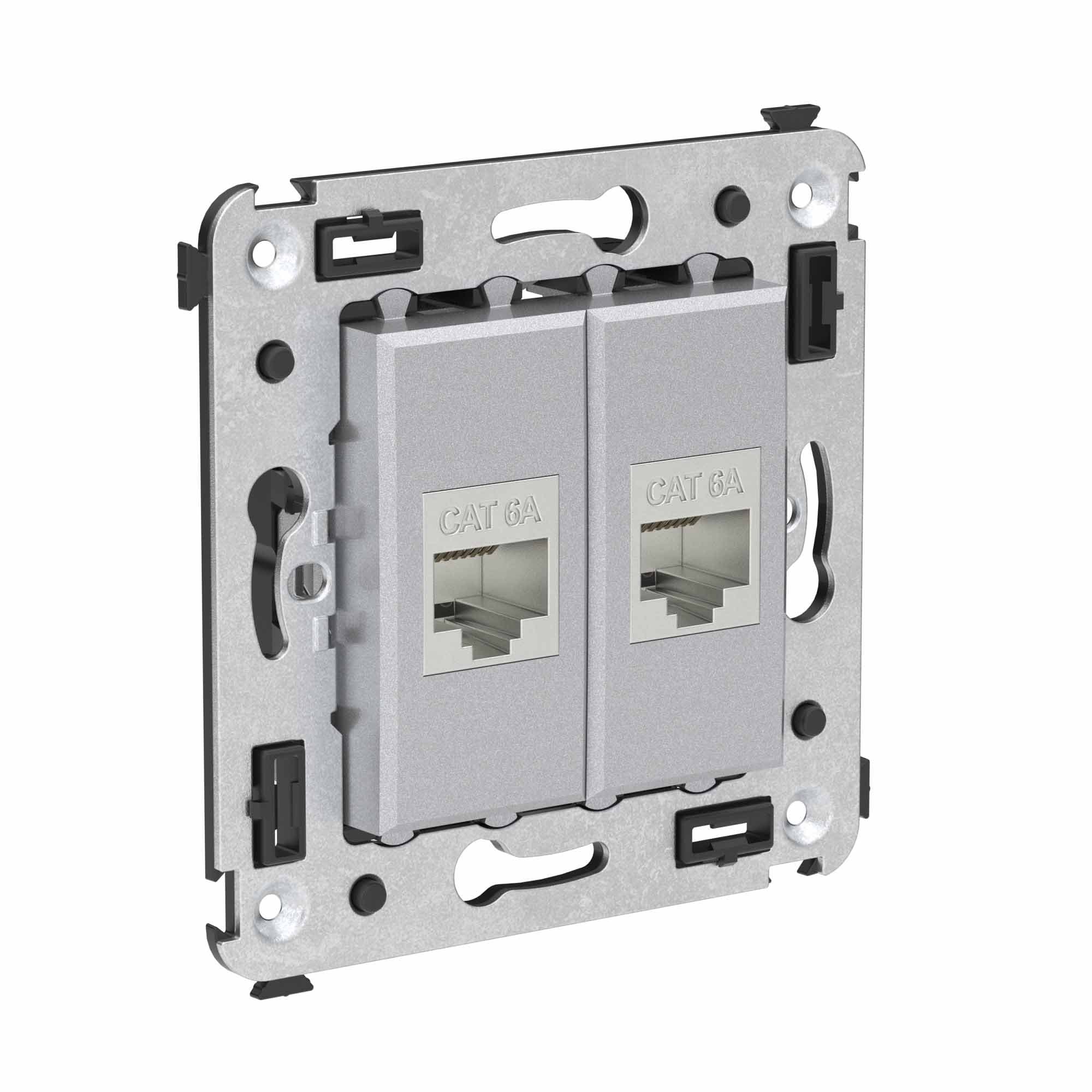 DKC Компьютерная розетка RJ-45 без шторки в стену, кат.6А двойная экранированная, "Avanti", "Закаленная сталь" — миниатюра 2