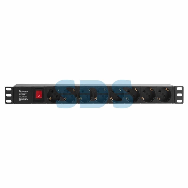 Блок розеток, 19", 1U, 16А, 8 розеток, корпус пластик, без шнура питания Rexant 04-0307