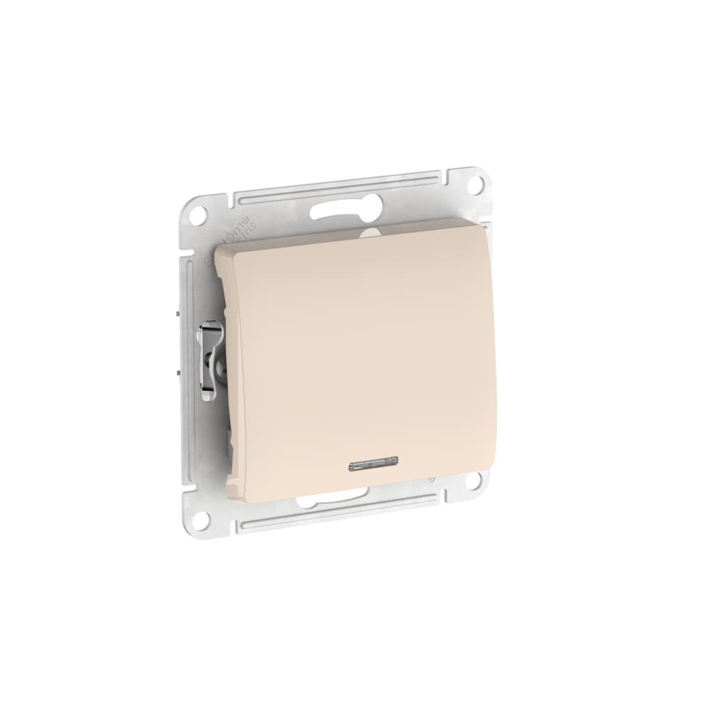 Systeme Electric Glossa Бежевый Выключатель 1-клавишный с подсветкой, сх.1а, 10АХ, мех., быстрозажим. клем.