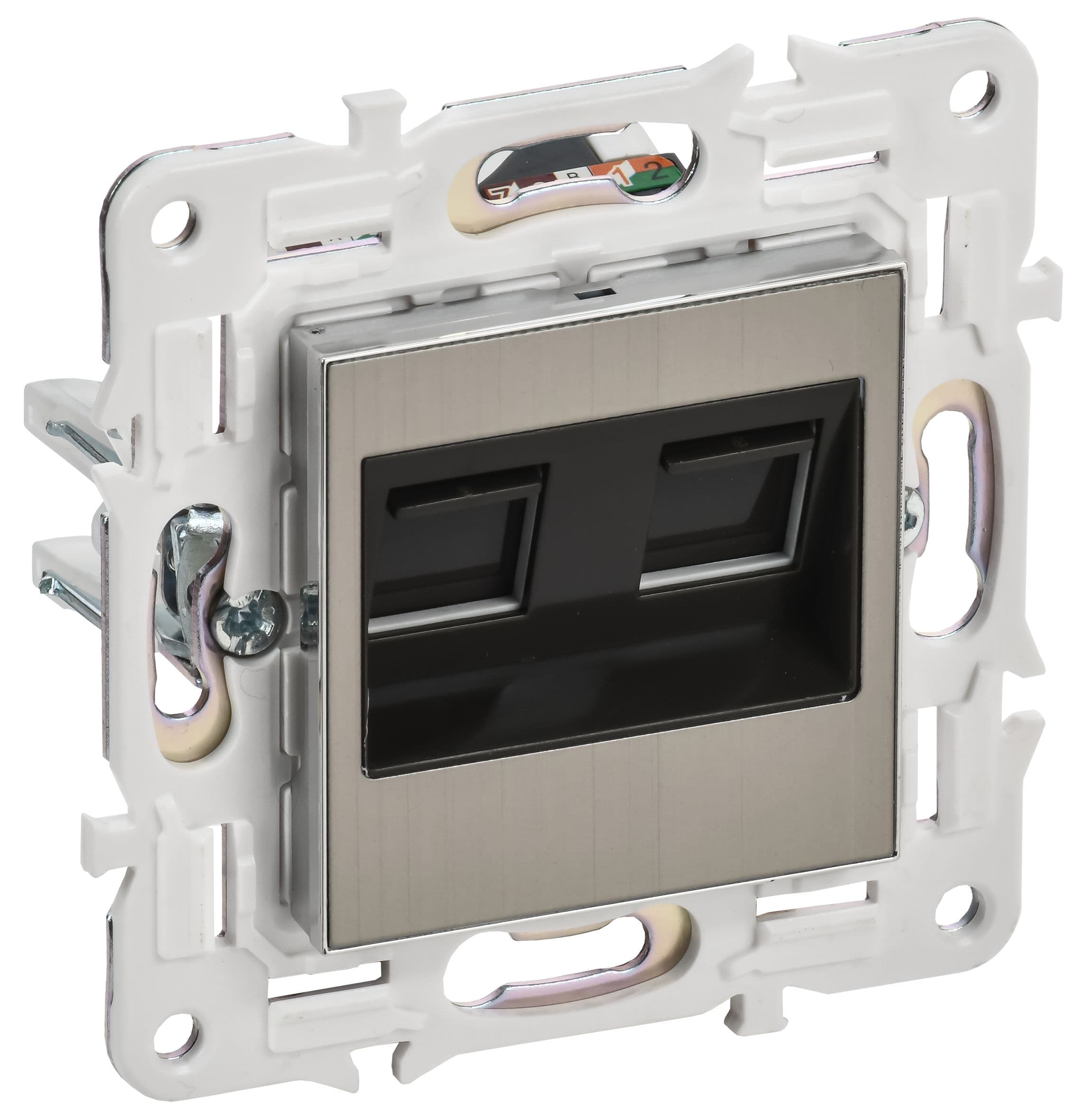 IEK SKANDY Никель Розетка компьютерная двойная RJ45 кат.5E SK-K03N — миниатюра 1