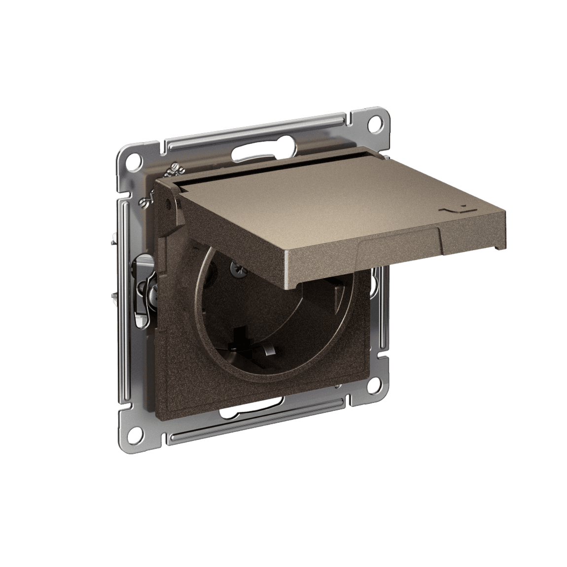 Systeme Electric AtlasDesign Мокко Розетка с заземл. со шторк. с крышкой, 16А,IP20,мех., быстрозажим. клем.