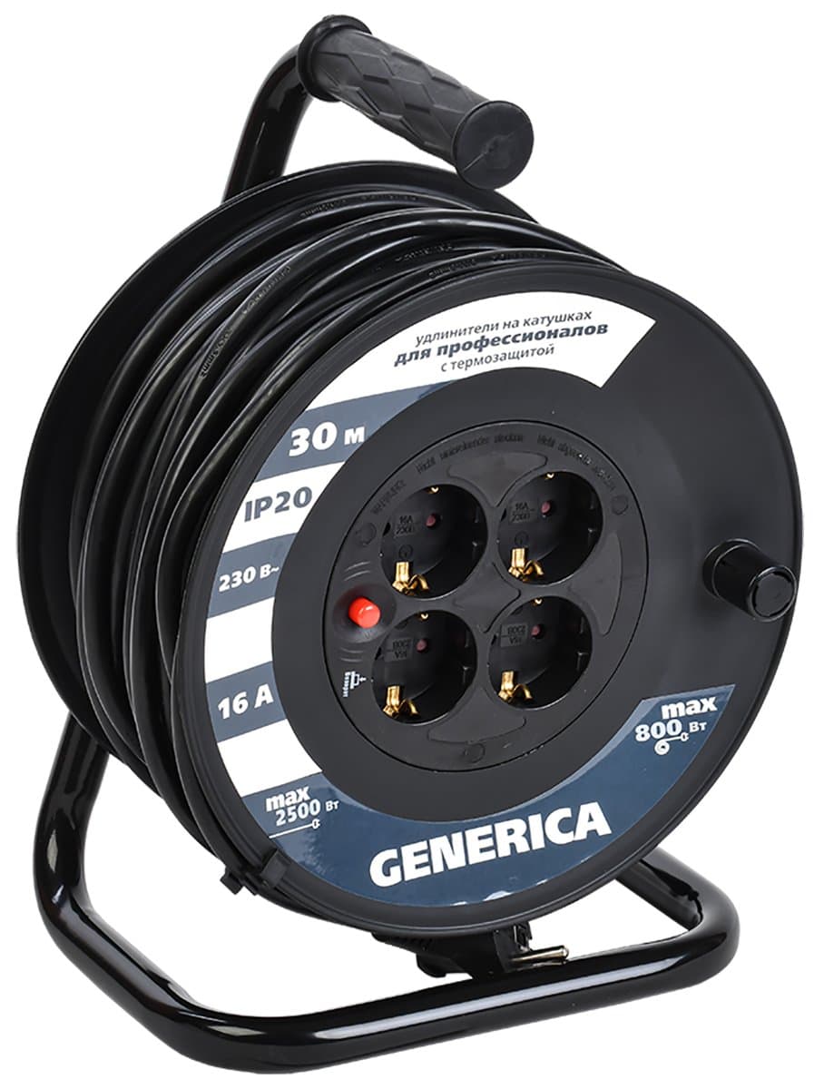 IEK GENERICA Катушка УК30 с т/з 4 места 2P+PE/30м 3х1,5мм2 GENERICA WKP20-16-04-30-G