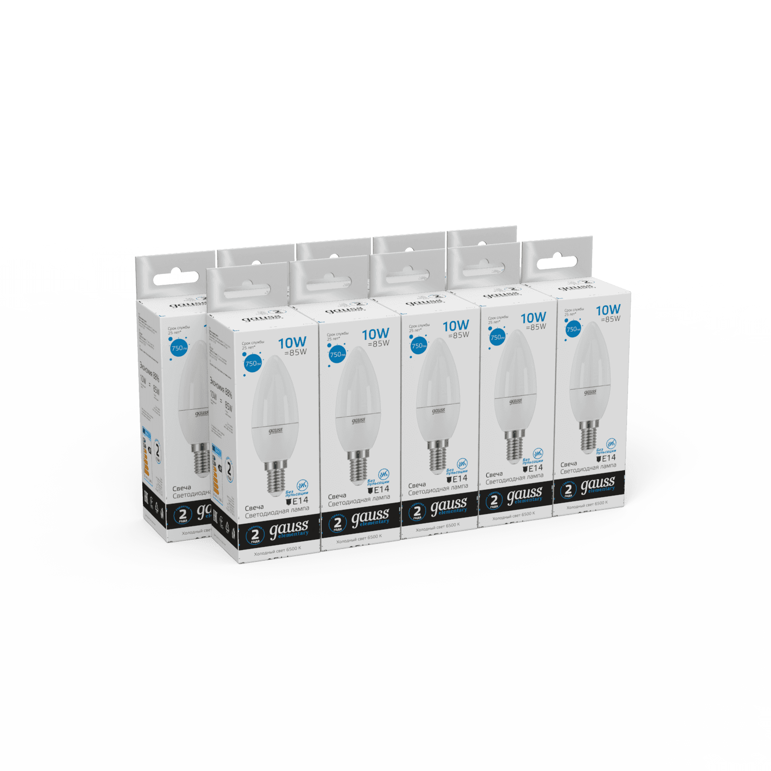 Gauss Лампа Elementary Свеча 10W 750lm 6500K Е14 LED 33130 — миниатюра 2