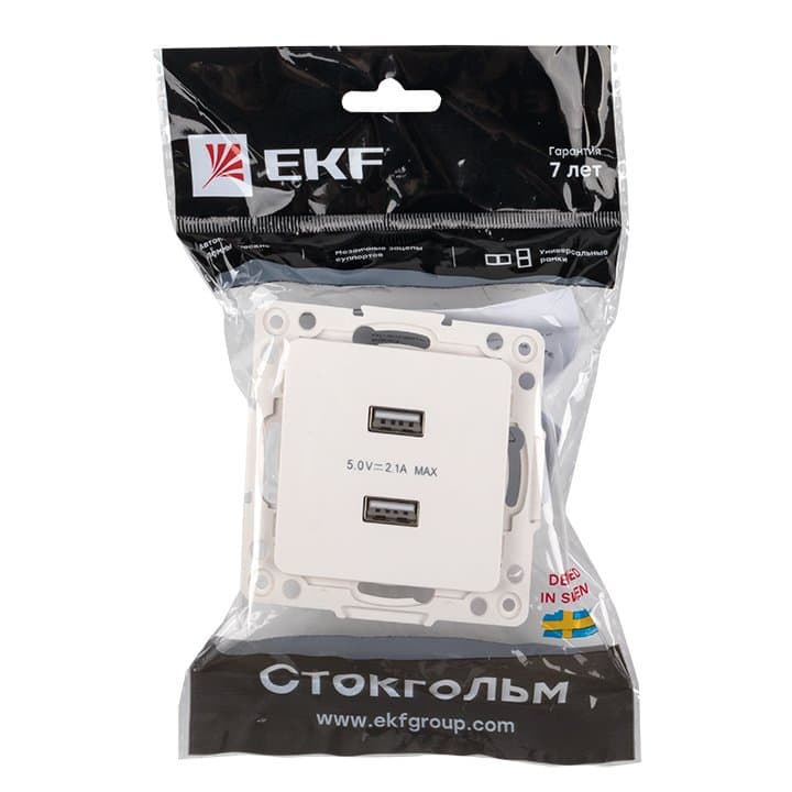 EKF PROxima Стокгольм Белый Розетка USB 2-ая, 2,1А — миниатюра 6