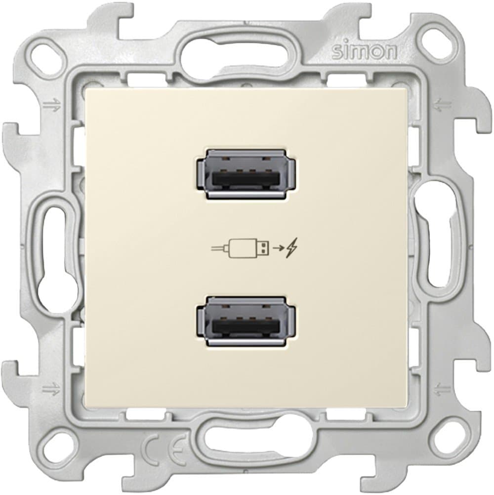 Simon 24 Слоновая кость Зарядное устройство 2хUSB 2,4A 2411096-031 — миниатюра 2