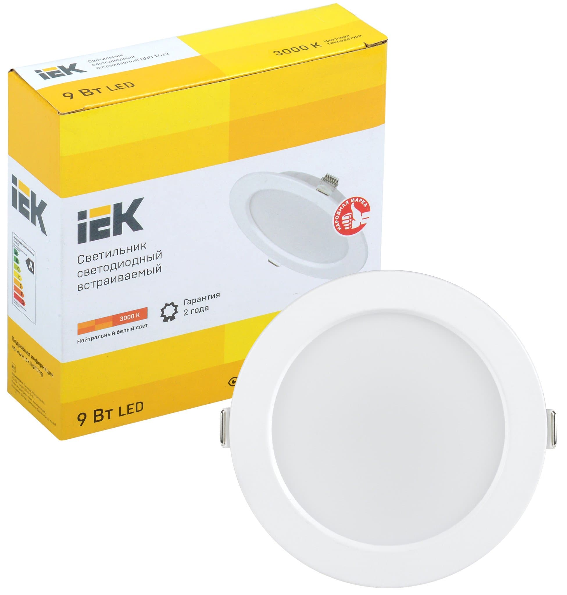 IEK Светильник LED ДВО 1612 белый круг 9Вт 3000К IP20