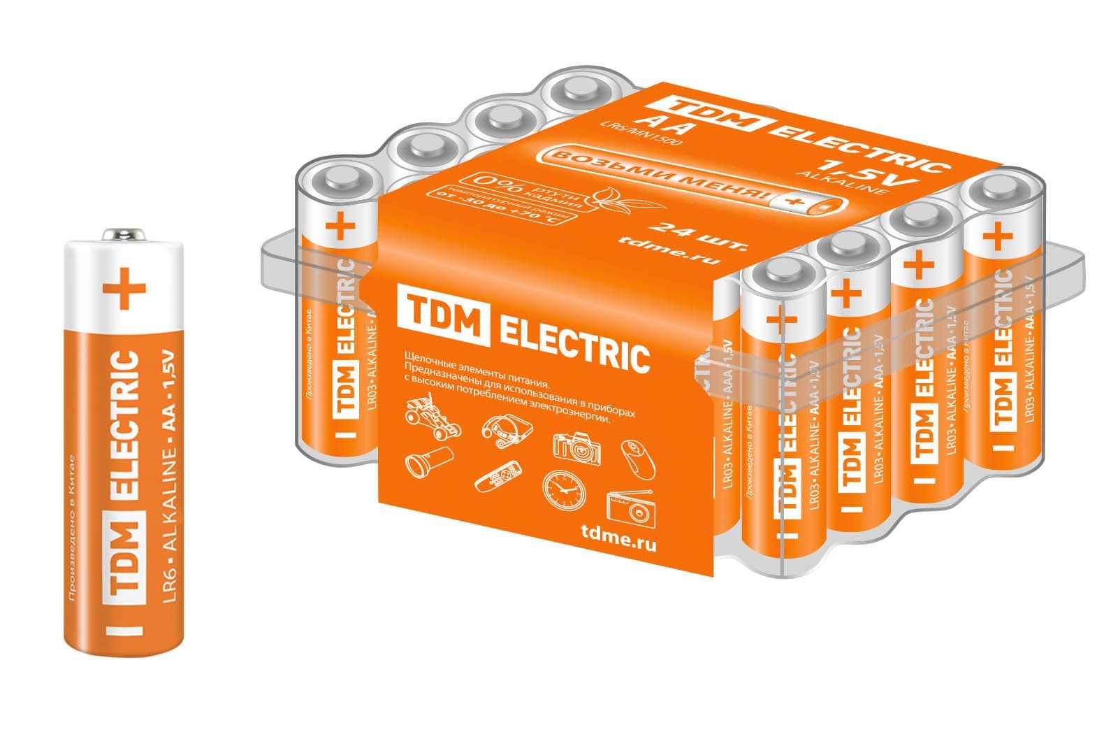 TDM Элемент питания LR6 AA Alkaline 1,5V BOX-24 SQ1702-0035