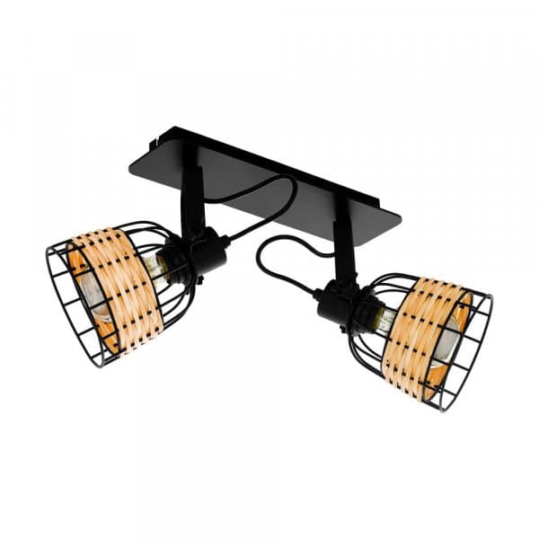 Eglo 43325 Спот ANWICK 1, 2x40W(E27), сталь, черный/ротанг, натуральный — миниатюра 1