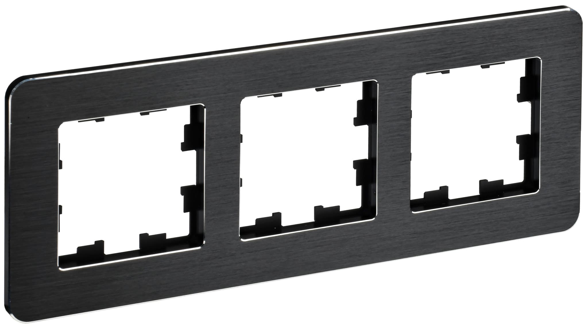 IEK BRITE DECOR Черный/алюм металл. скругл.угол Рамка 3-м РУ-3-1-Бр RE AL