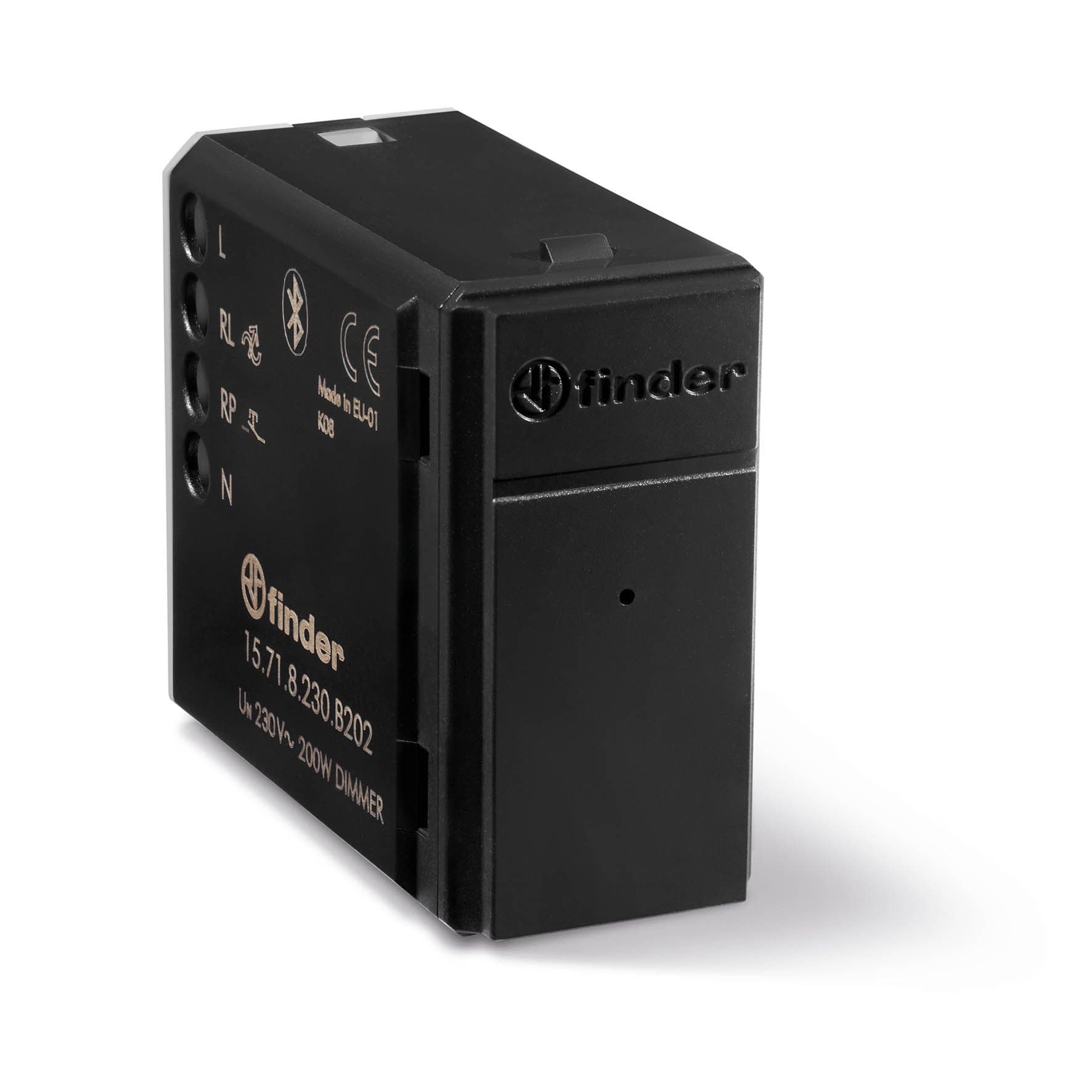 Finder Электронный диммер; 200Вт; питание 230В АC; монтаж в коробки; BLE - Yesly; цвет черный 15718230B202