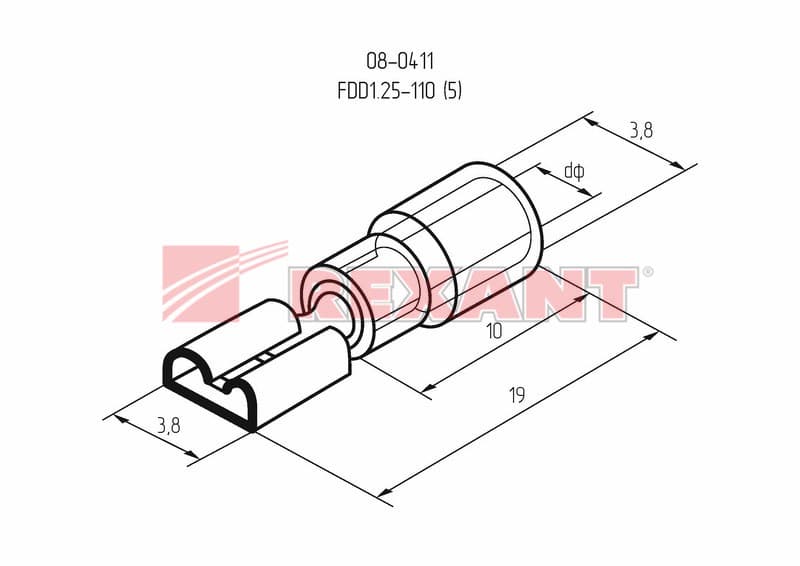 Клемма плоская изолированная гнездо - 3.8мм 0.5-1.5мм² (РПи-м 1.5-(2.8) / РПИм 1,25-250) Rexant 08-0411 — миниатюра 3
