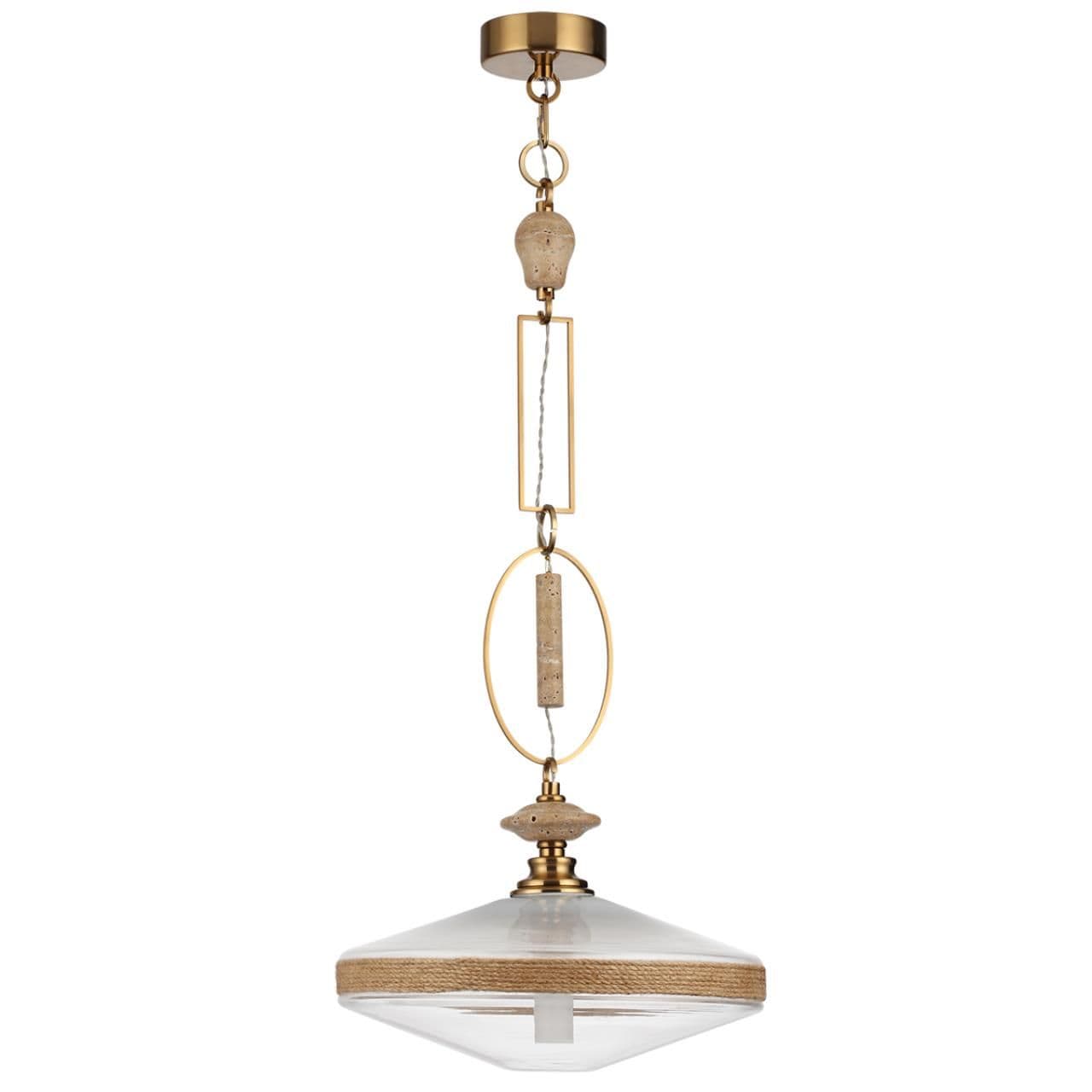 Odeon Light 5441/1 PENDANT ODL_EX26 035 сатинированн.латунь/прозрачн./металл/стекло/травертин/веревка Подвес G9 LED 6W KREMA