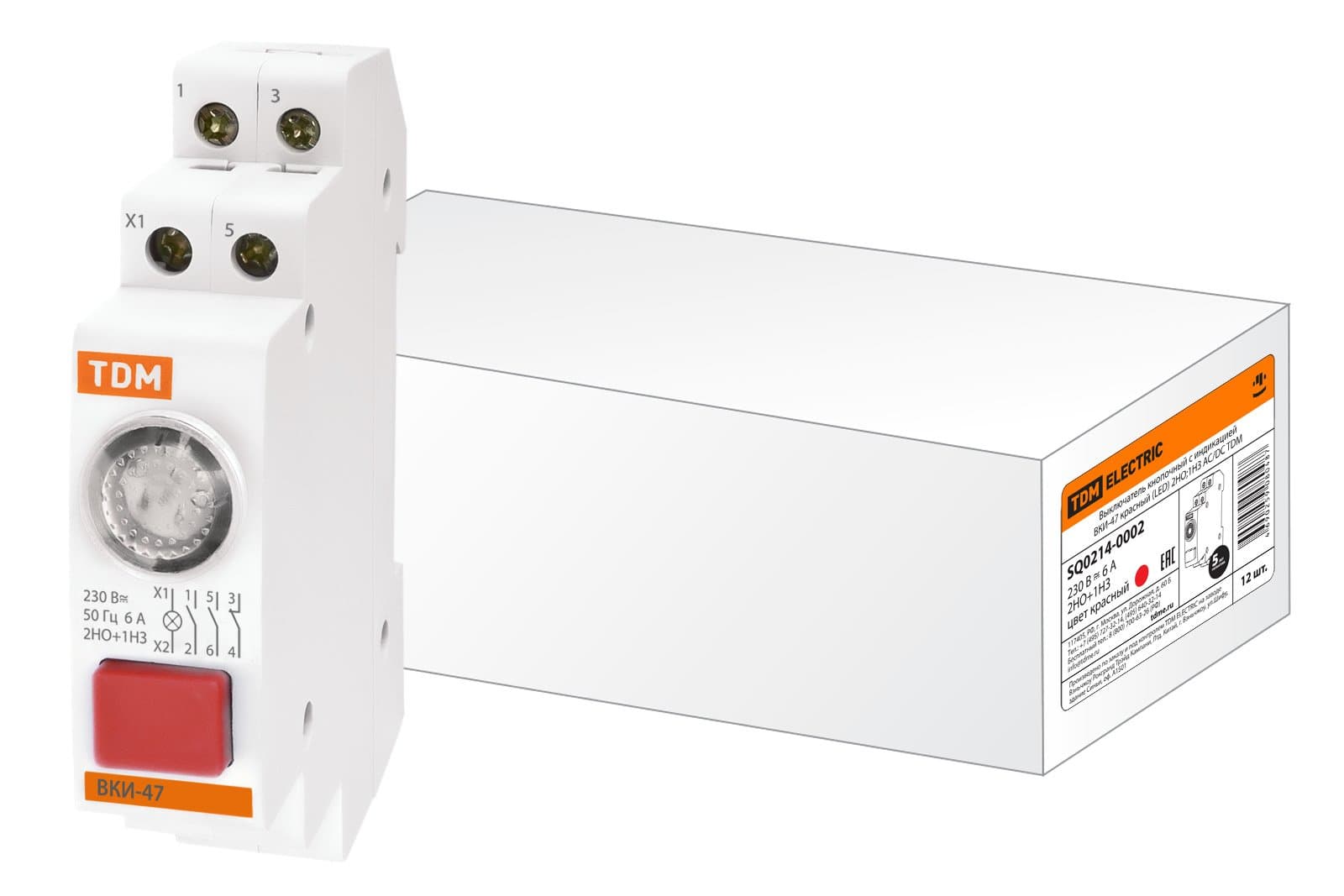 TDM Выключатель кнопочный с индикацией ВКИ-47 красный (LED) 2НО;1НЗ AC/DC SQ0214-0002