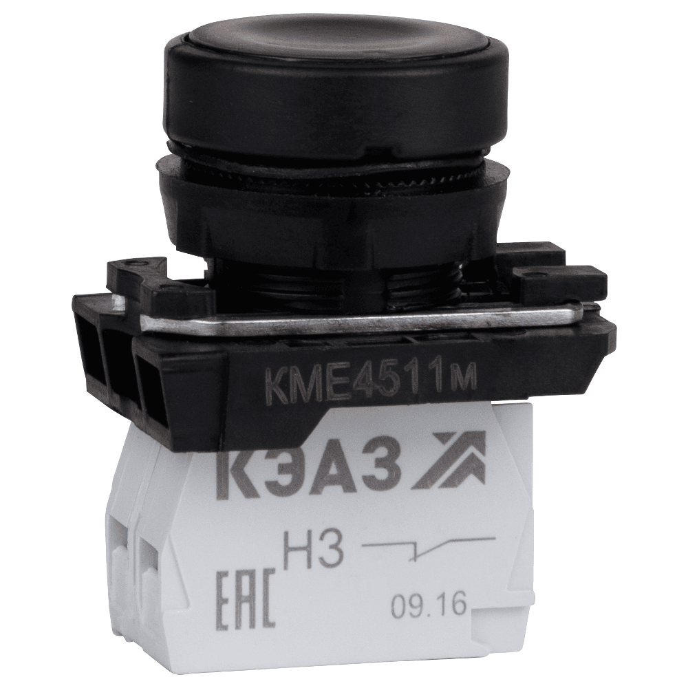 КЭАЗ Кнопка КМЕ4510м-черный-1но+0нз-цилиндр-IP54