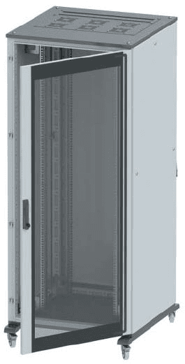 DKC Напольный 19" IT-корпус ДКС серии CQE 38U 600х1800х600, двери стекло+сплошная, панели для крыши, кабельный ввод, RAL7011/7035 — миниатюра 1