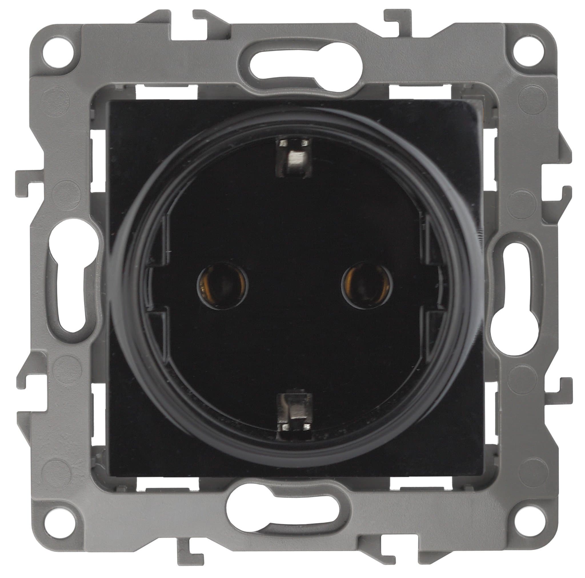 ЭРА 12-2102-06 Розетка 2P+E Schuko со шторками, 16A-250В, IP20, 12, Чёрный