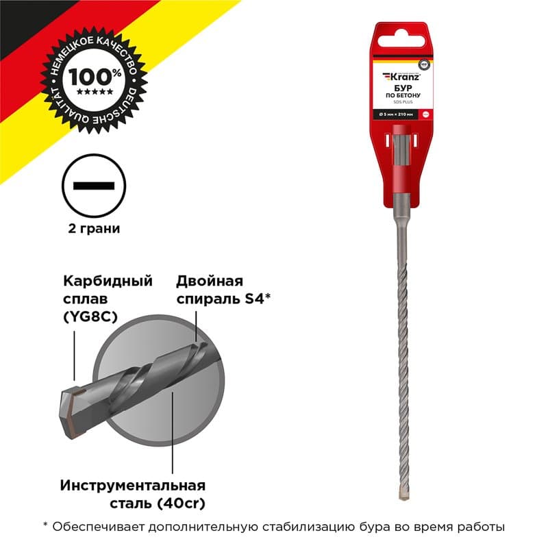 Kranz Бур по бетону 5x210 мм SDS PLUS KR-91-0830