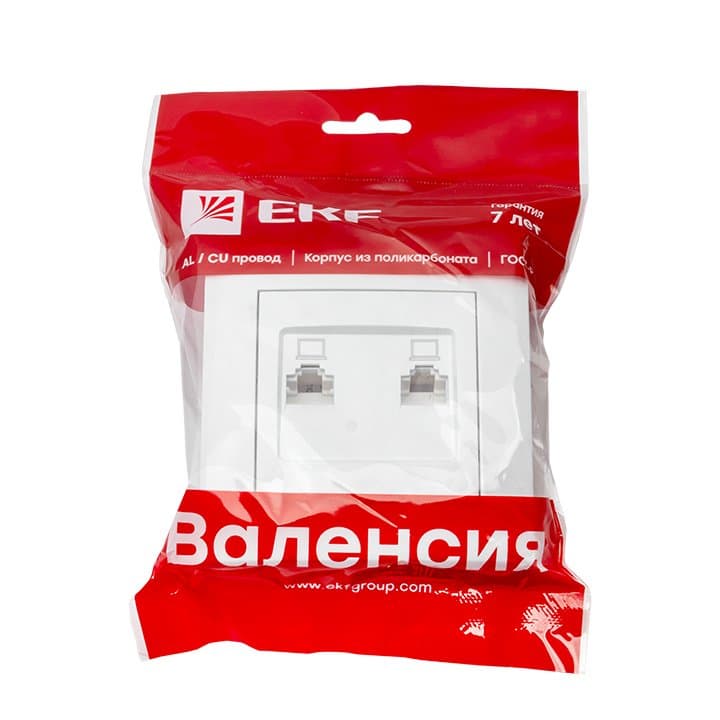 EKF PROxima Валенсия розетка компьютерная RJ-45 2-местная белая — миниатюра 2