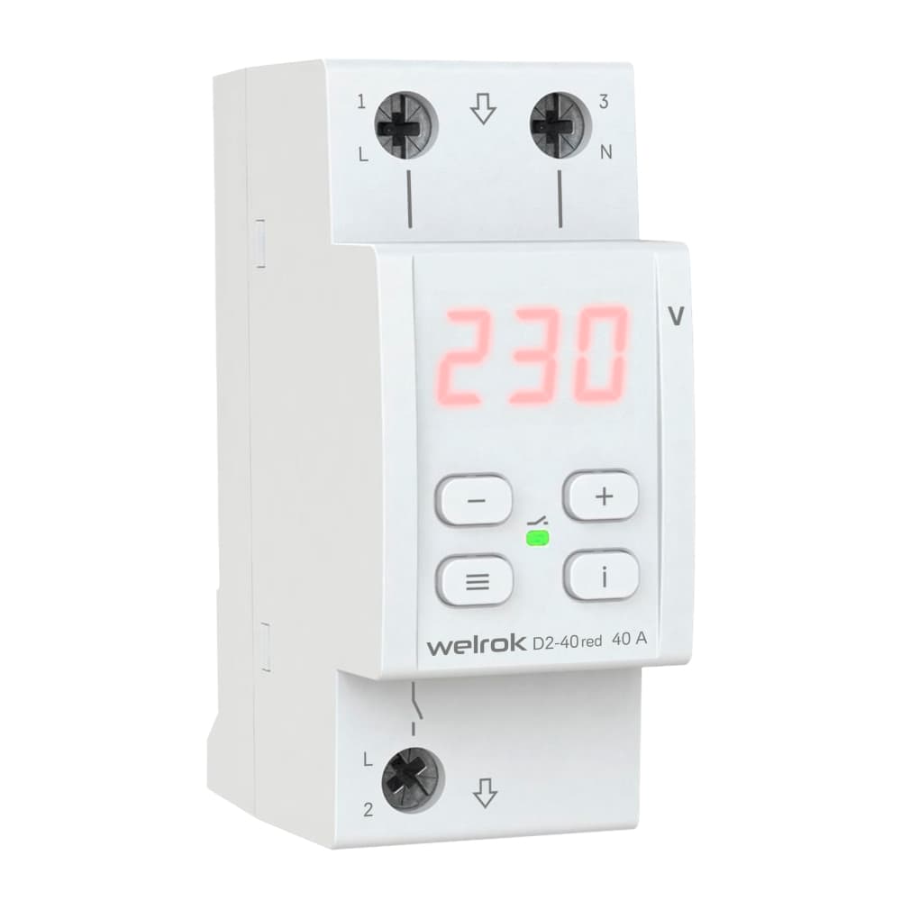 Welrok D2-40 red Реле напряжения 40 А (max 50 A) 8 800 ВА, 3х клеммные — миниатюра 11