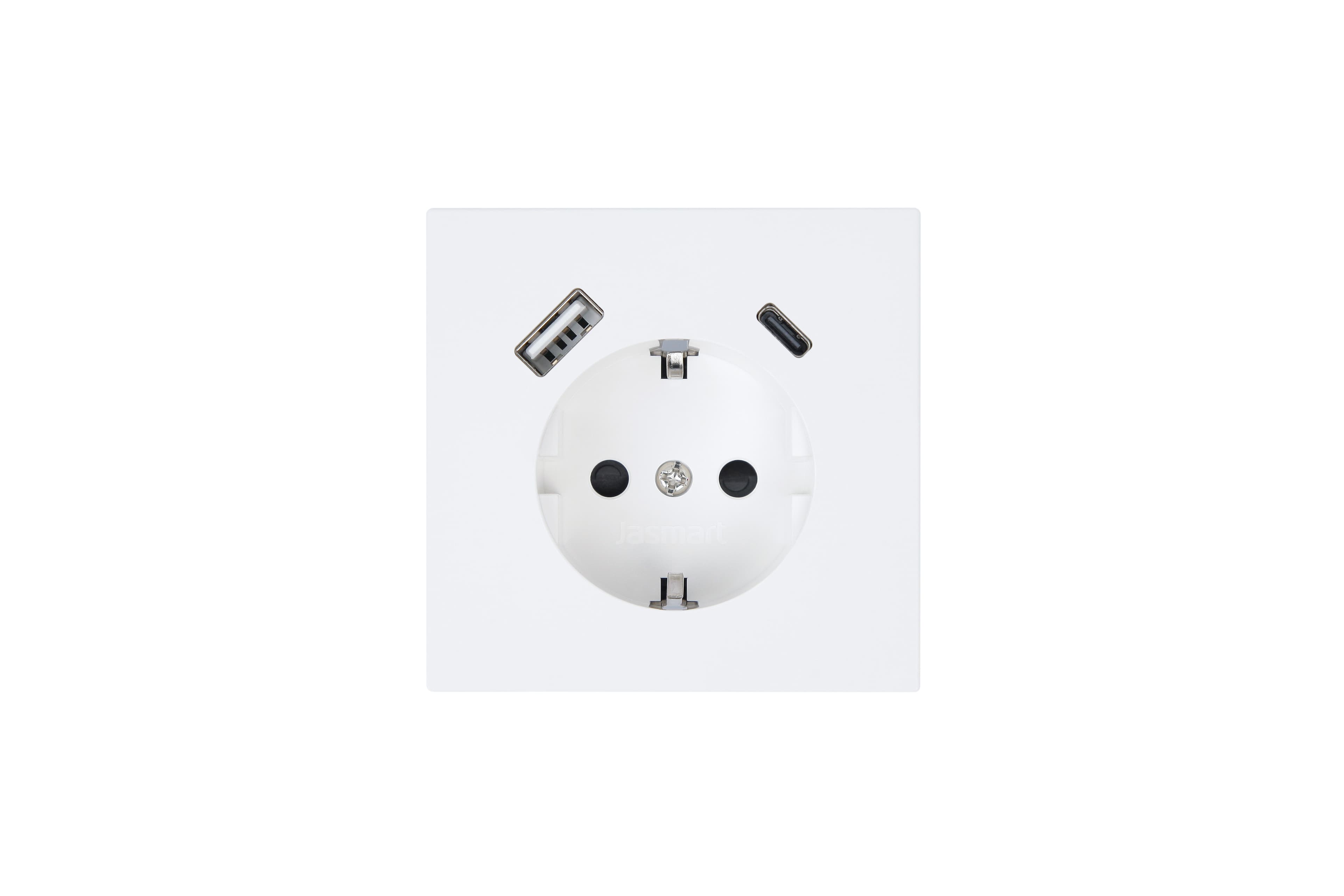 Jasmart FD Матовый белый (soft touch) Розетка с/з со шторками 16A c USB A+C 25W