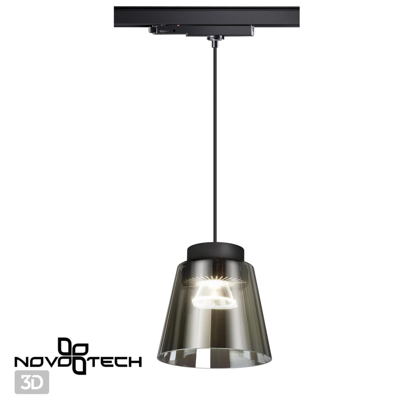 Novotech 358642 PORT NT21 000 корпус черный/плафон дымчатый Трехфазный трековый светодиодный светильник, длина провода 1м IP20 LED 4000K 24W 175-245V