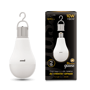 Gauss Лампа A60 10W 640lm 3000K E27 с Li-Ion аккумулятором LED 102402100