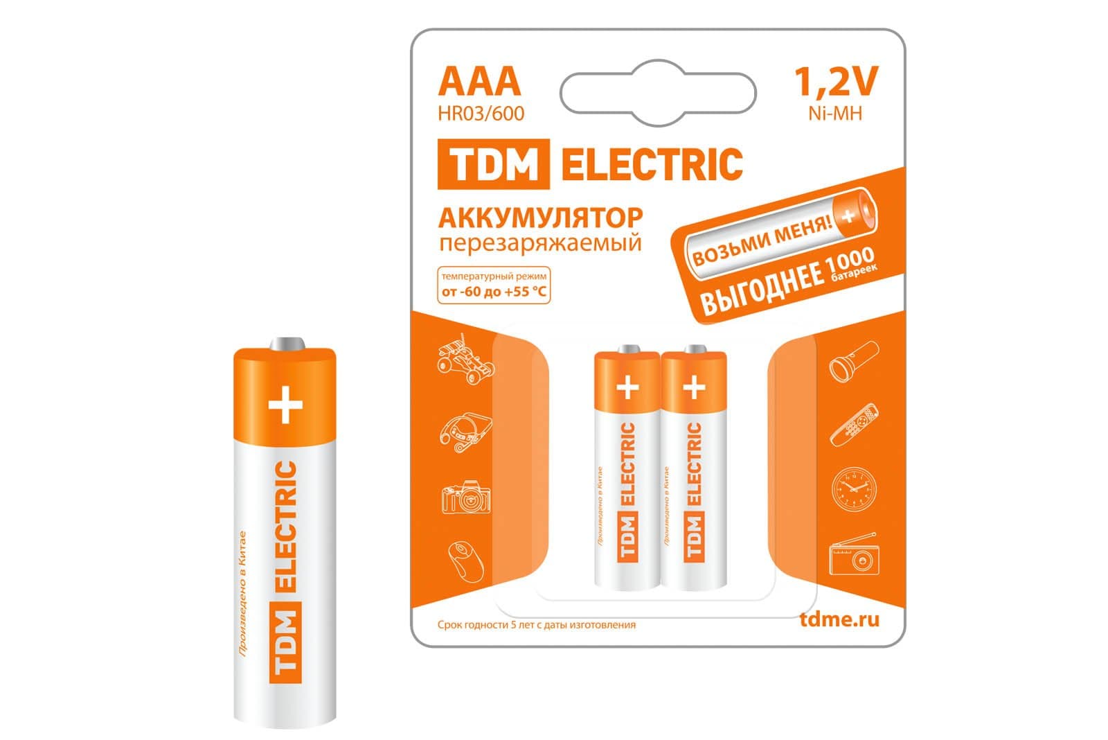 TDM Аккумулятор AAA-600 mAh Ni-MH BP-2 SQ1702-0073
