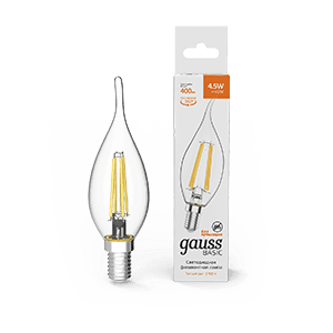 Gauss Лампа Basic Filament Свеча на ветру 4,5W 400lm 2700К Е14 LED 1041115 — миниатюра 1
