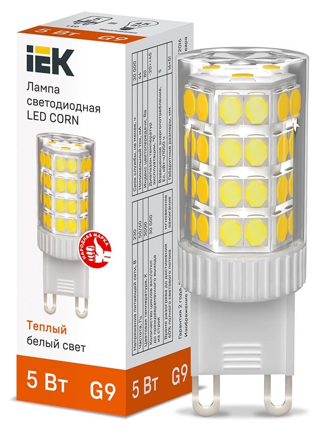 IEK Лампа LED CORN капсула 5Вт 230В 3000К керамика G9