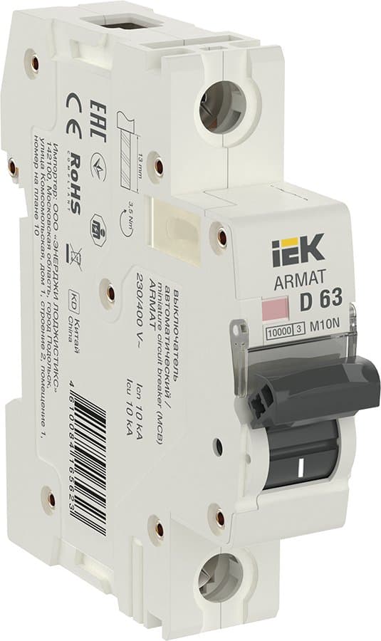 IEK ARMAT Автоматический выключатель M10N 1P D 63А AR-M10N-1-D063