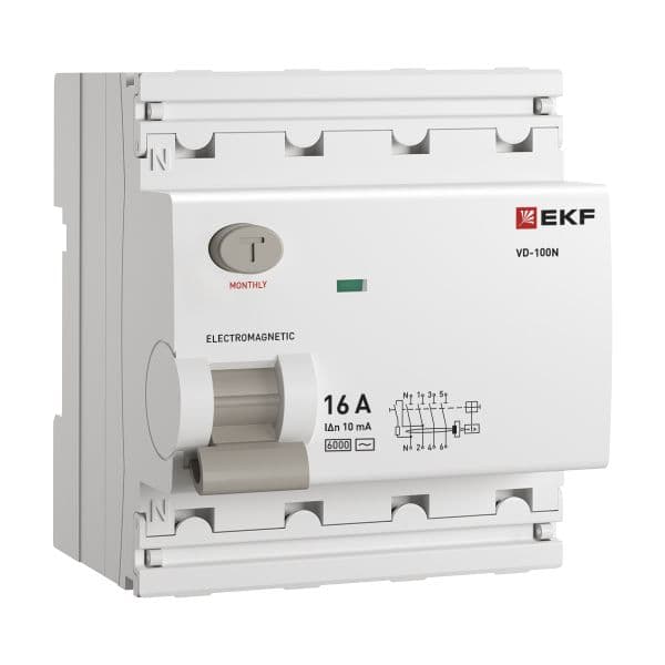EKF Выключатель дифференциального тока ВД-100N 4P 16А 10мА AC эл-мех 6кА PROXIMA
