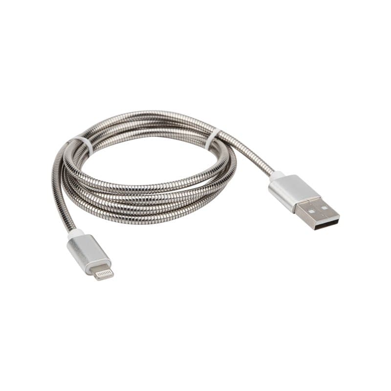 USB кабель для iPhone 5/6/7 моделей, шнур в металлической оплетке, серебристый Rexant 18-4247