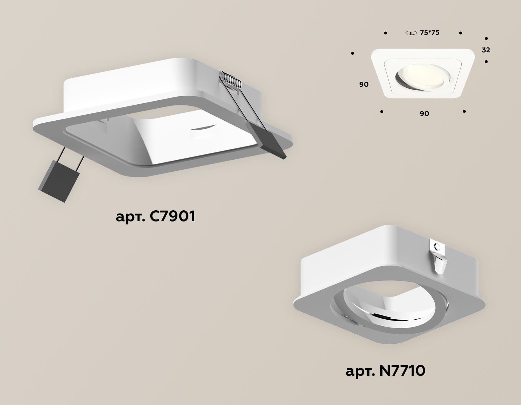Ambrella Комплект встраиваемого поворотного светильника XC7901010 SWH белый песок MR16 GU5.3 (C7901, N7710) — миниатюра 2