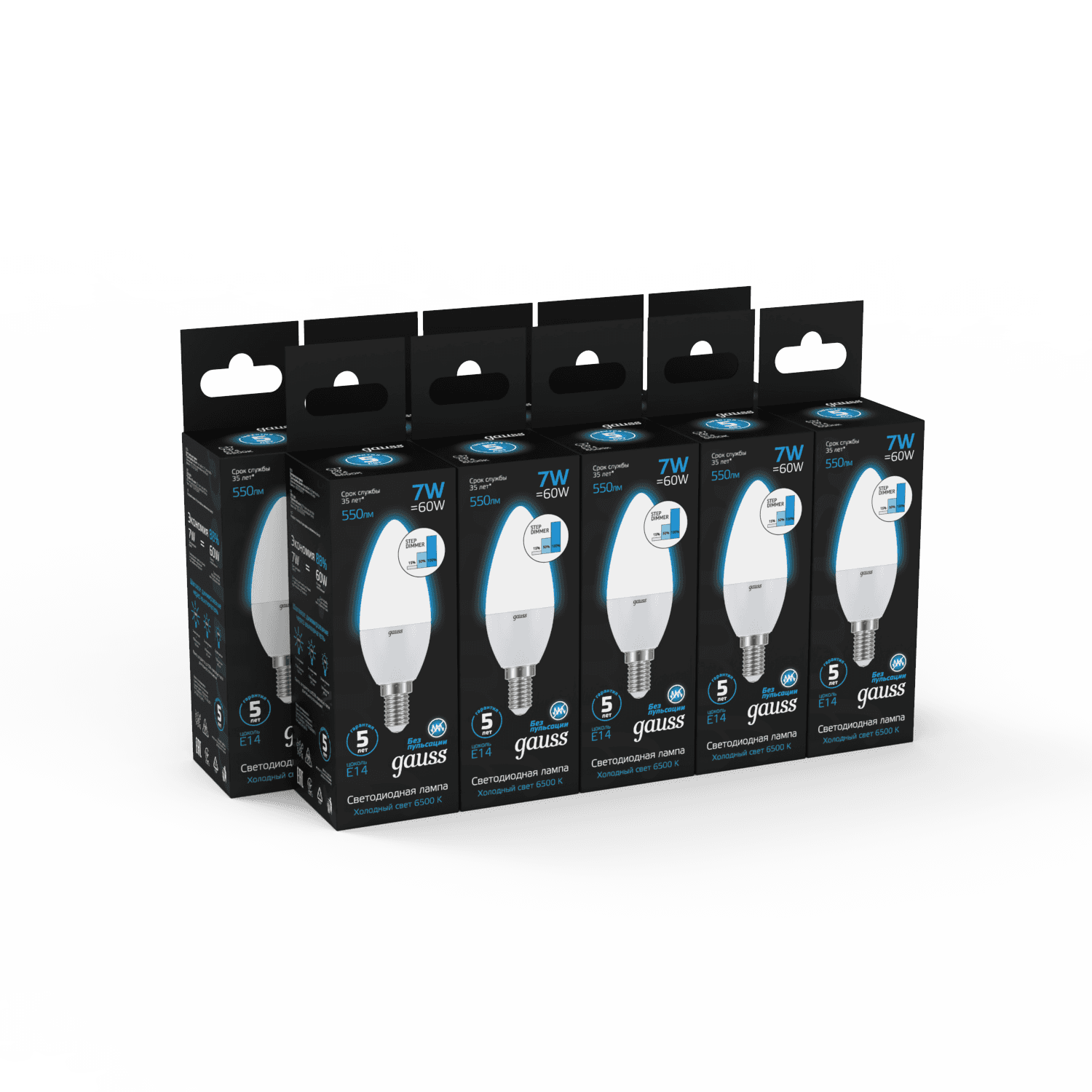 Gauss Лампа Свеча 7W 550lm 6500К E14 шаг. диммирование LED 103101307-S — миниатюра 5