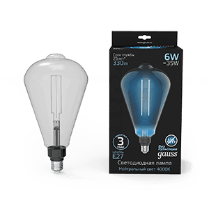 Gauss Лампа Filament ST164 6W 330lm 4000К Е27 gray straight LED 157802205 — миниатюра 1
