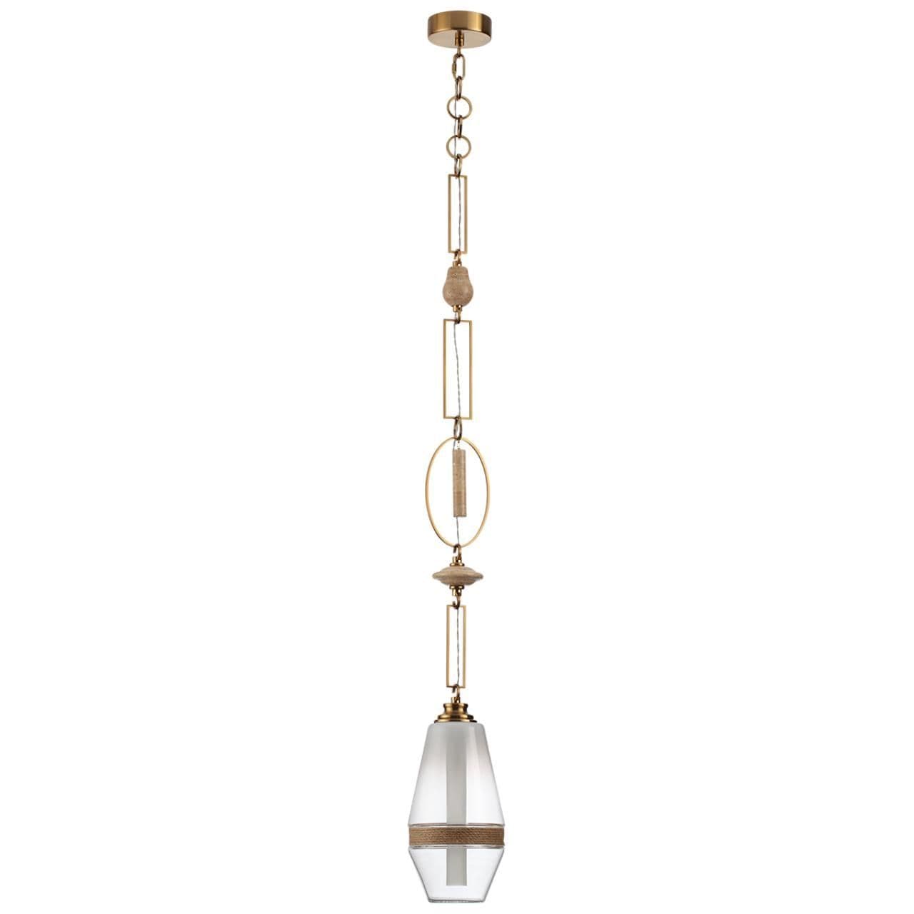 Odeon Light 5441/1B PENDANT ODL_EX26 035 сатинированн.латунь/прозрачн./металл/стекло/травертин/веревка Подвес G9 LED 6W KREMA