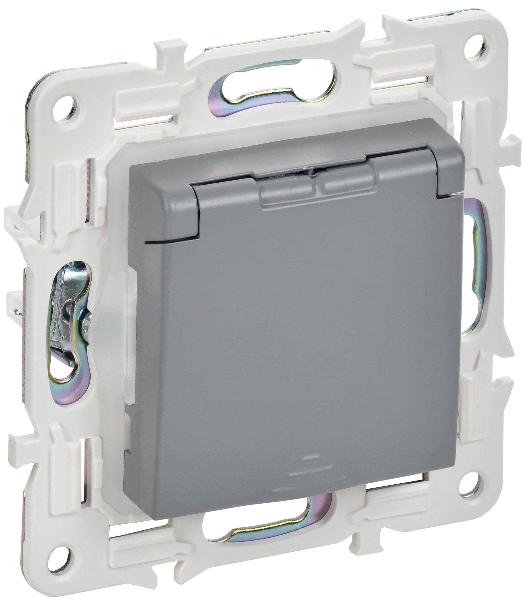 IEK SKANDY Серый Розетка с/з с защитными шторками и крышкой 16А IP44 SK-R11Gr — миниатюра 1