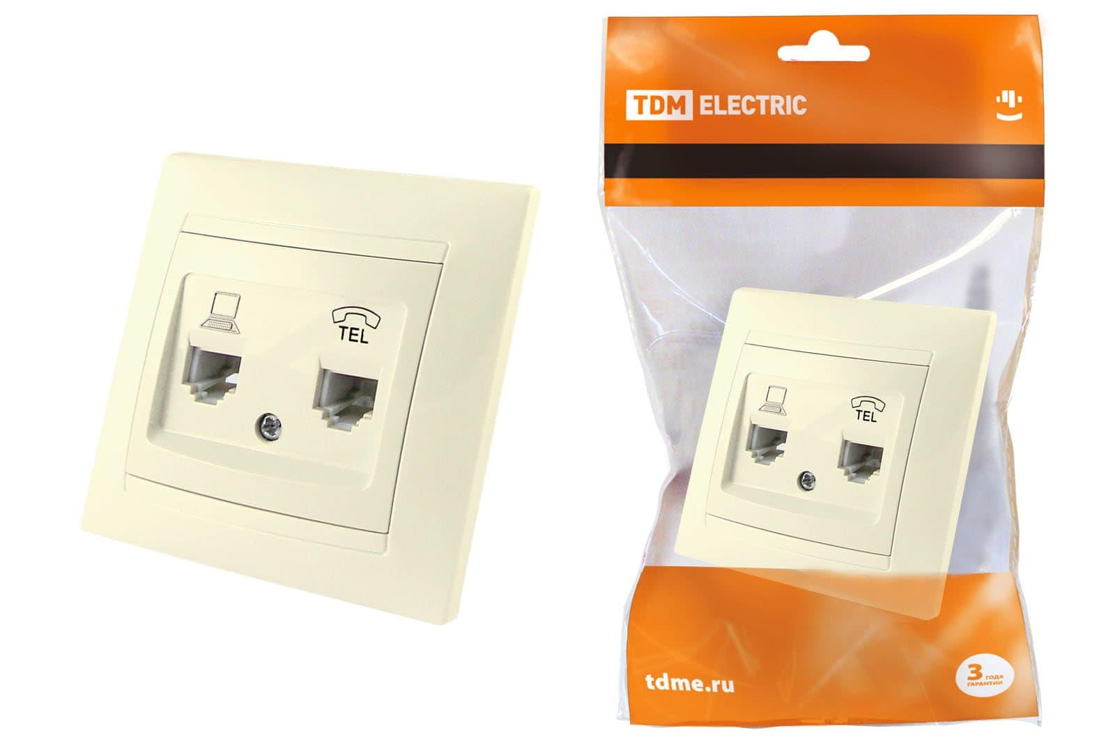 TDM Розетка телефонная RJ11 + компьютерная RJ45 сл. кость "Лама" SQ1815-0119