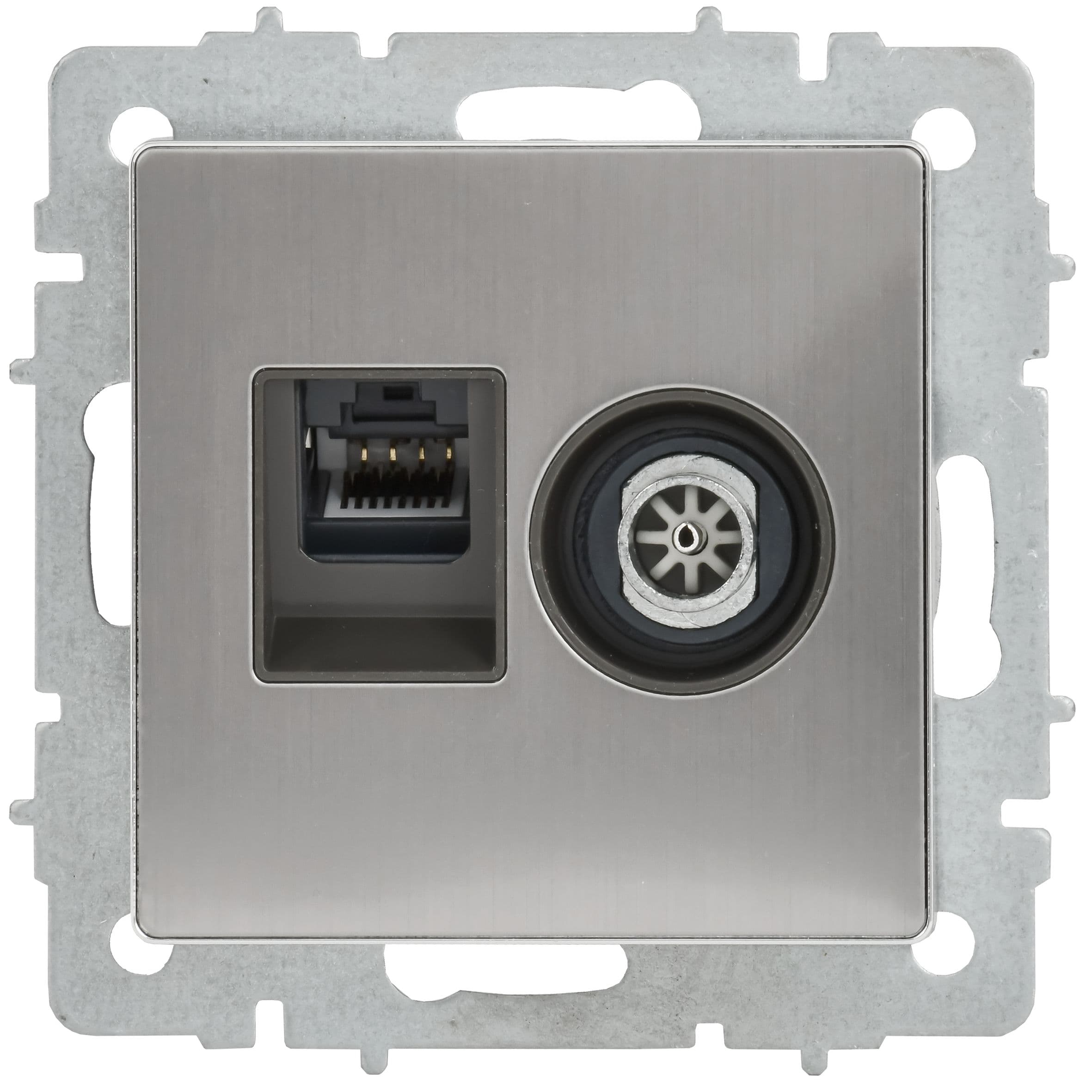 IEK BRITE Металл Хром/никель Роз. двойная TV+RJ45 кат.5E РТВ/РК12-БрГН — миниатюра 2