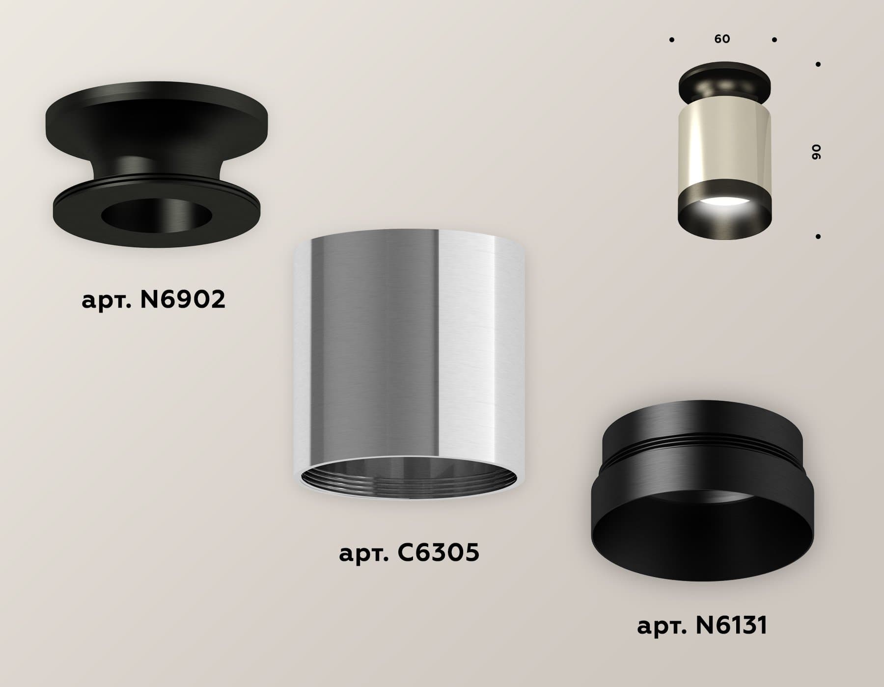 Ambrella Комплект накладного светильника XS6305062 PSL/PBK серебро полированное/черный полированный MR16 GU5.3 (N6902, C6305, N6131) — миниатюра 2