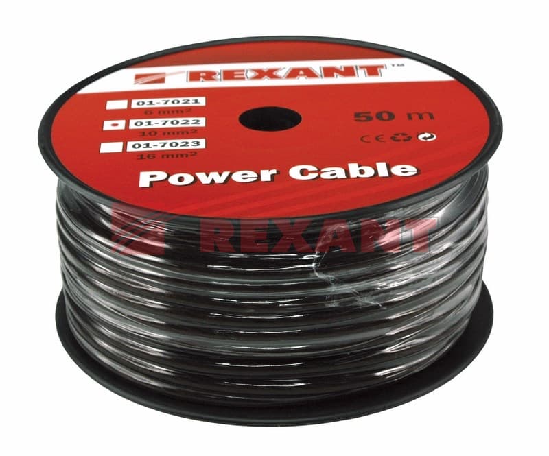 Кабель силовой "Power Cable" 1х10мм², черный, 50м., d 7,5 мм. Rexant 01-7022 — миниатюра 2
