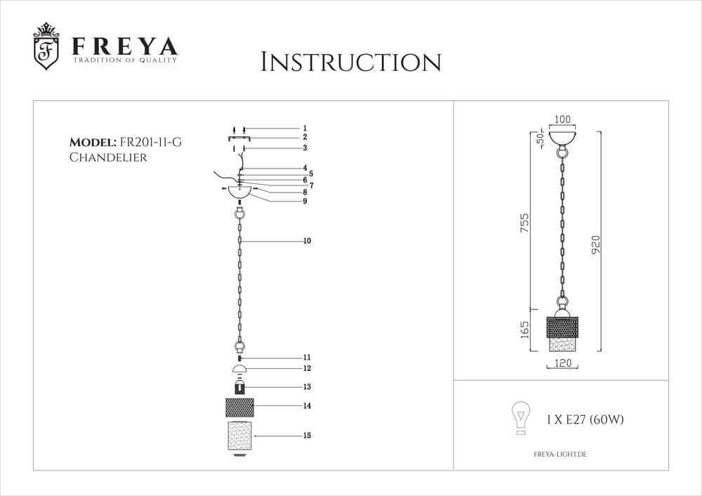 Freya Classic Ornella Белый Подвесной светильник E27 60W FR2201-PL-01-WG — миниатюра 8