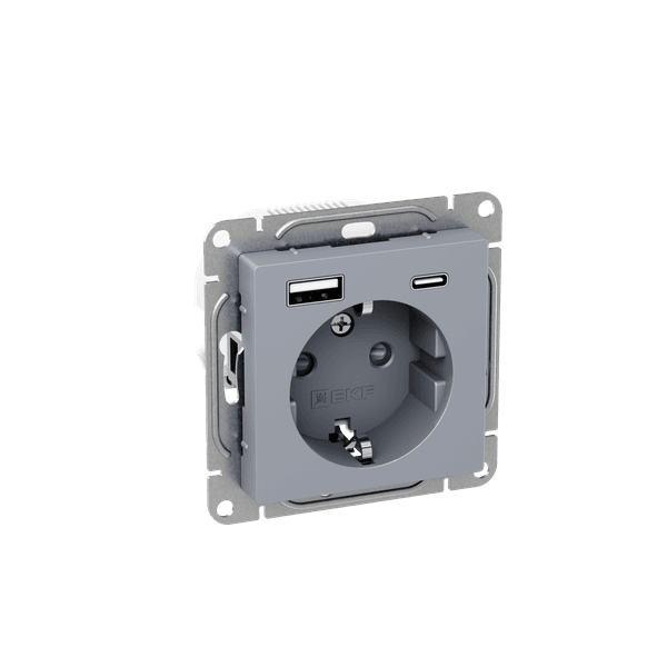 EKF Механизм розетки с USB-A+С - 2шт, 16А, с заземлением, со шторками, алюминий Эпика — миниатюра 2