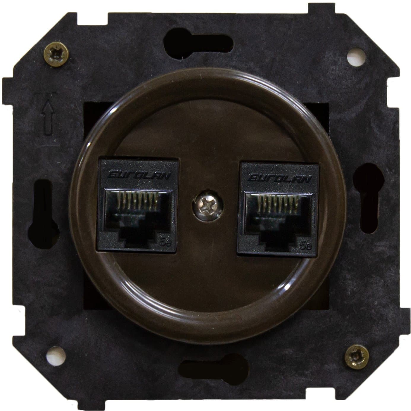 BIRONI Шедель Пластик Коричневый Розетка 2-ая RJ45  (скрытый монтаж) B3-302-22