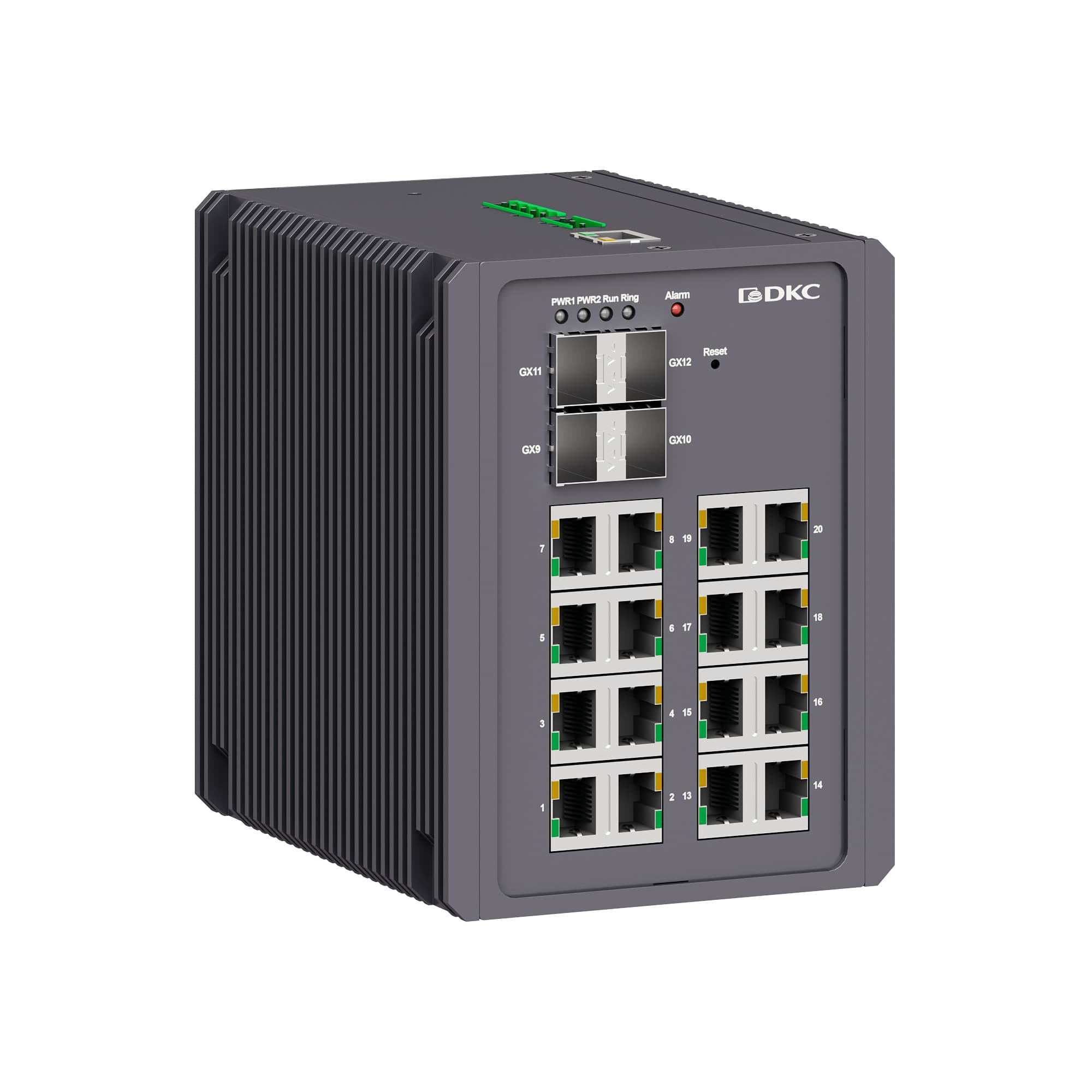 DKC Промышленный управляемый коммутатор, 4×100Base-FX, 1000Base-X SFP слота: 16×10/100/1000Base-T(X) портов RJ45, консольный порт Mini USB, поддержка